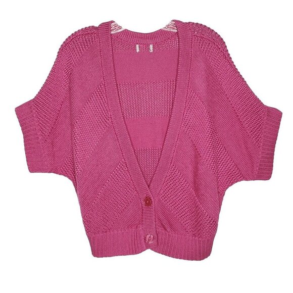 90s Y2K Cardigan Sweater M/L Magenta Pink Deep V Neck Short Dolman Sleeve Vintag - Picture 1 of 4